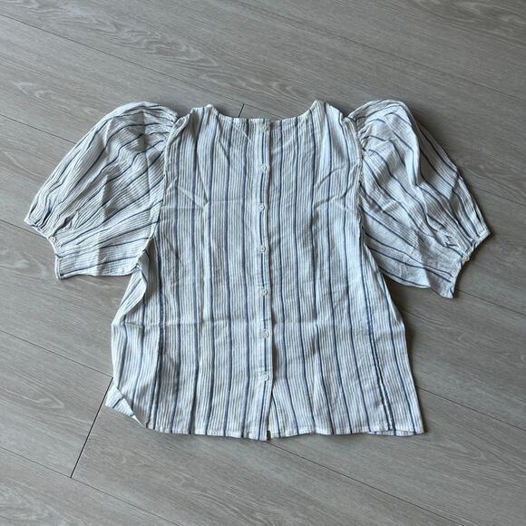 J Crew Puff Sleeve Top In Sheer Gauze Womens Medium White Striped - Picture 3 of 11